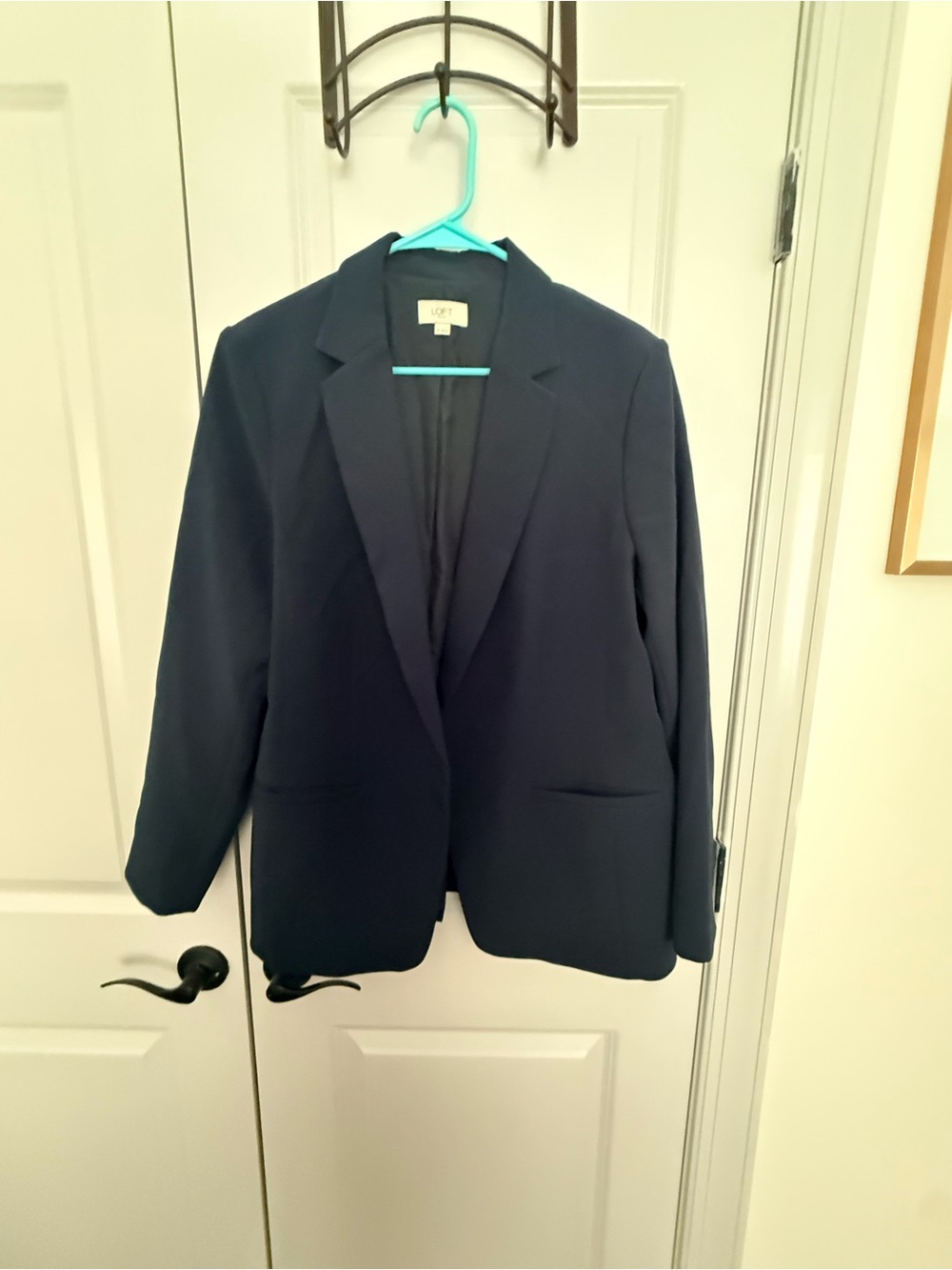 LOFT Navy Single-Breasted Blazer with Notch Lapel